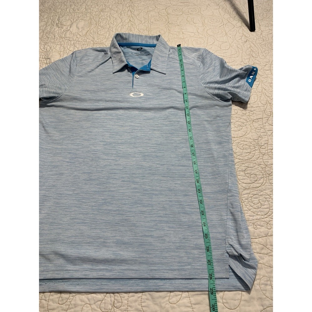 Oakley Polo Shirt Mens Large Blue Striped Short Sleeve Tailored Fit - Picture 5 of 5